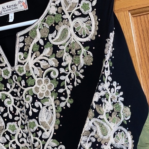 Women’s Dress Abaya Thobe Plus Size 3 (24 - 26 - 28) Green Black Embroidery NEW - Picture 5 of 5